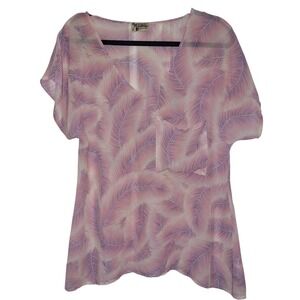 Show Me Your Mumu Feather Print V Neck Short Sleeve Tunic Top Size S